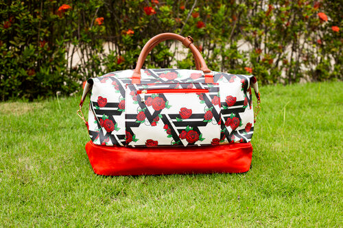 Red Rose Weekender Bag – Floral Travel Tote by Rock & Breeze