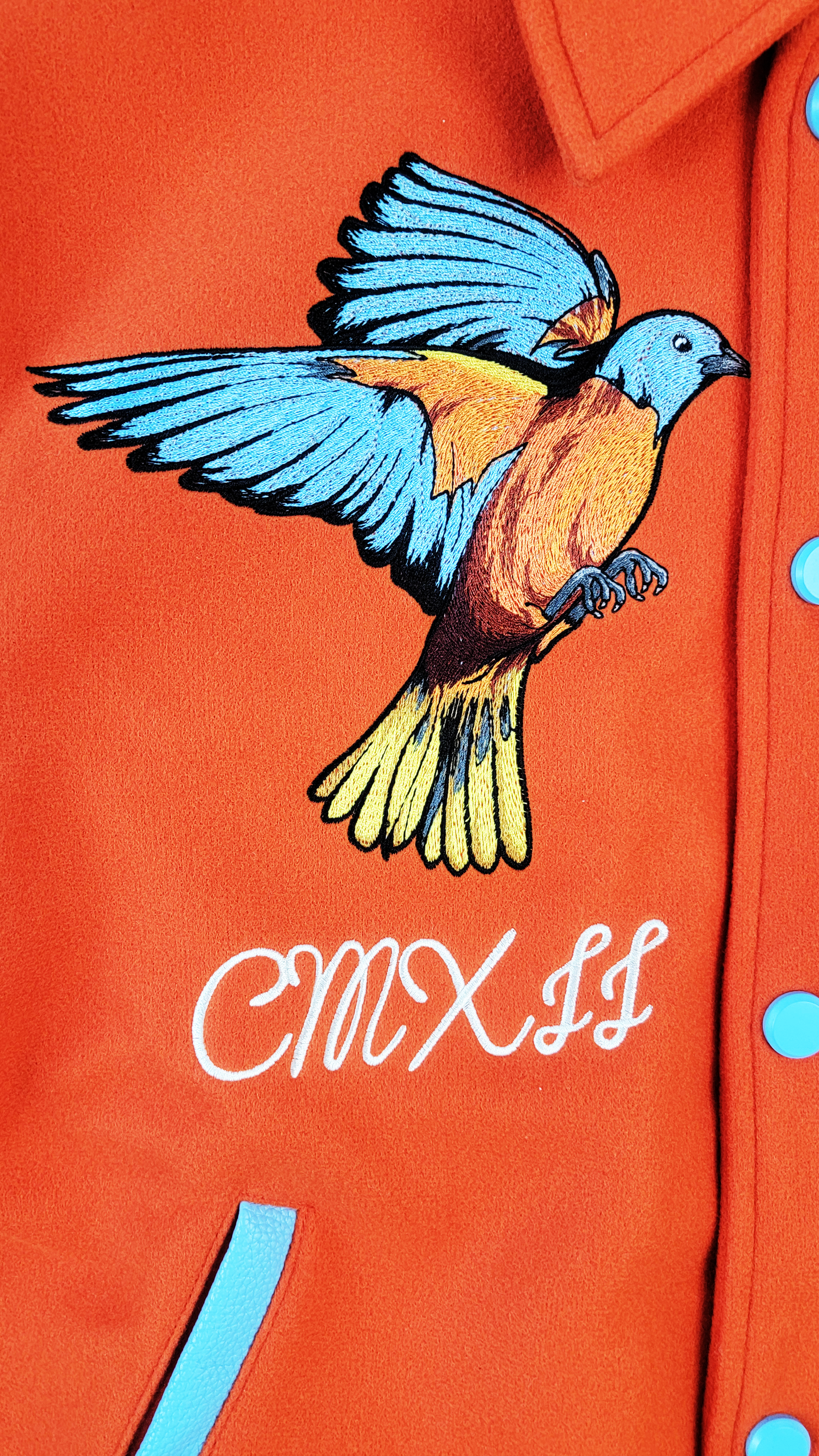 Free Bird Varsity Jacket – Orange | Statement Streetwear Jacket – Rock & Breeze