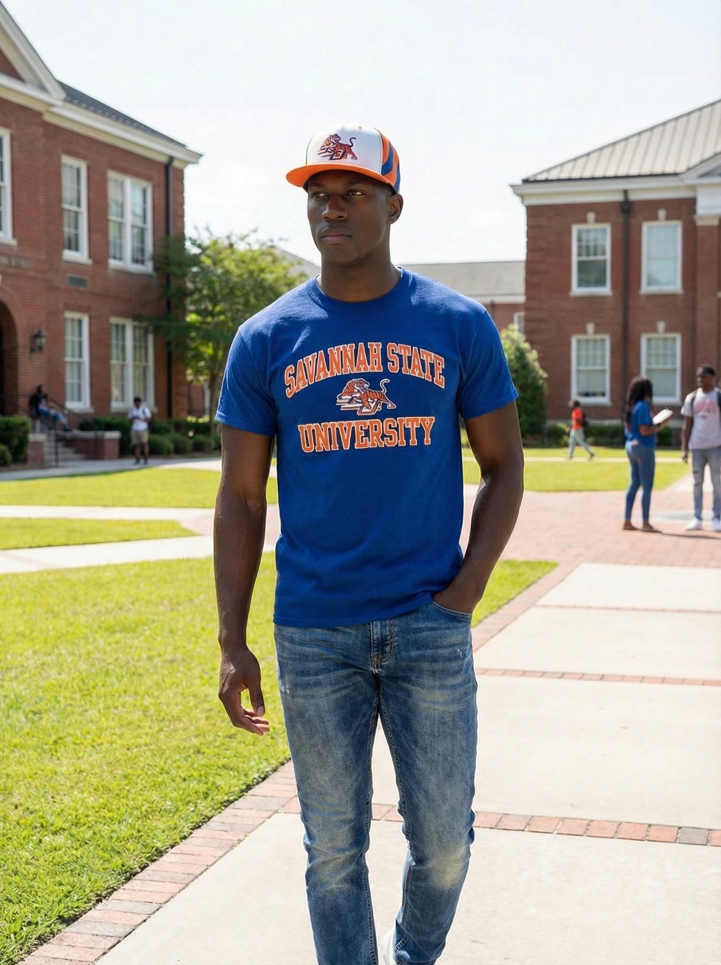 Tiger striped hat worn lifestyle