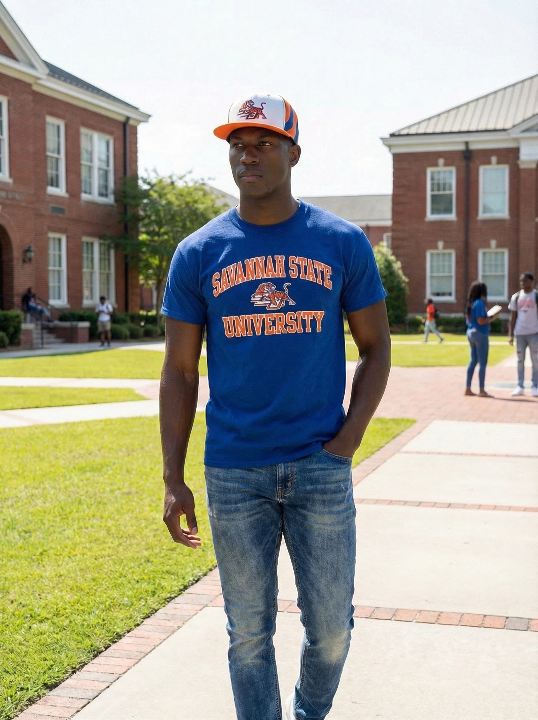 Tiger striped hat worn lifestyle