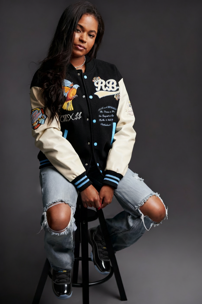 Free Bird Varsity Jacket – Black | Statement Streetwear Jacket – Rock & Breeze